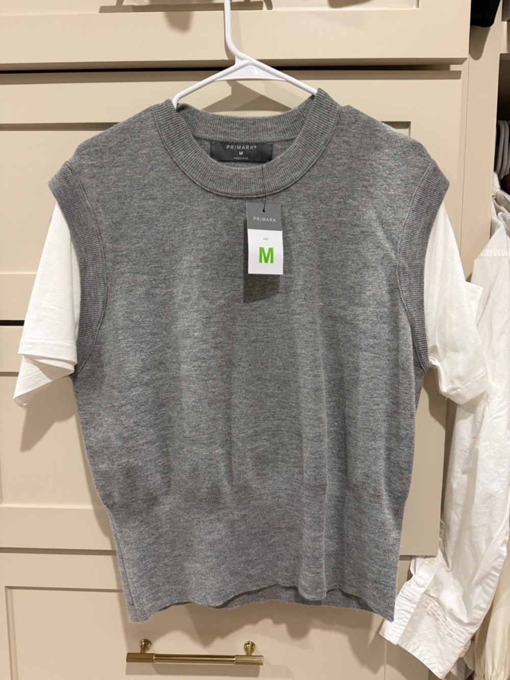 Primark Grey Sleeveless Layered Knit Top with White Tee